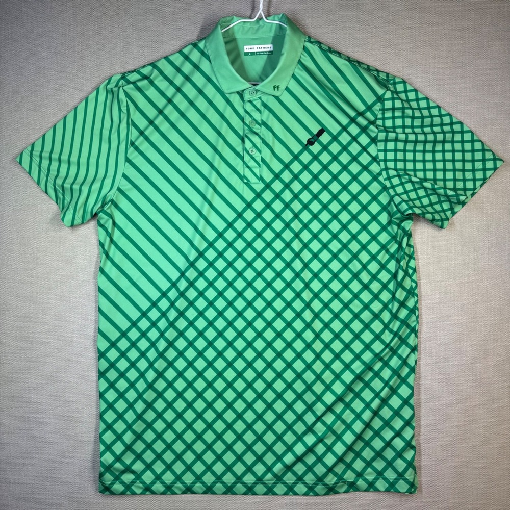 Fore Fathers Mens Turf Dad Lawn Mower Golf Performance Polo Shirt Green Large